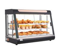 VEVOR Vitrine Chauffante à 3 Niveaux, Présentoir à Chaud 1400 W, pour Présentation Hamburger Pizza Pain Poulet Frit, Grande Capacité 130 L, Chauffage Vapeur 30-85 °C, Étagères Réglables, Éclairage