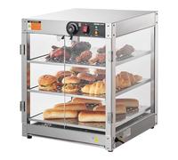 VEVOR Vitrine Chauffante Commerciale 3 Niveaux, Présentoir à Chaud 800 W avec Lumière, Contrôle de Température 30~85 ℃, Grande Capacité 90 L pour Présentation Hamburger, Pizza, Pain, Poulet Frit