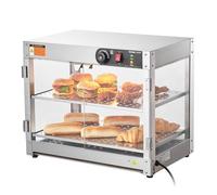 VEVOR Vitrine Chauffante Commerciale à 2 Niveaux, Présentoir à Chaud 800 W avec Lumière, Contrôle de Température 30~85 ℃, Grande Capacité 58 L pour Présentation Hamburger, Pizza, Pain, Poulet Frit