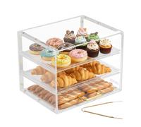 VEVOR Vitrine Comptoir de Boulangerie de 33x26x26 cm à 3 Niveaux, Présentoir à Pâtisserie en Acrylique Transparent, pour Présentation Biscuits Desserts Beignets Pains Gâteaux, avec Porte Rabattable