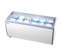 VEVOR Vitrine Réfrigérée à Crème Glacée Commerciale, Comptoir à Glace 567 L, Congélateur Mobile avec Dessus en Verre, 12 Grandes Cuves, 2 Portes Coulissantes en Verre, roulettes Verrouillables, Blanc