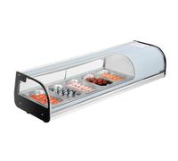 VEVOR Vitrine Réfrigérée à Sushis 52 L, Présentoir Réfrigéré de Comptoir, avec 5 Bacs, Verre Bombé, Éclairage LED et Contrôle Numérique de la Température, pour Bar à Sushis, Restaurant, Magasin