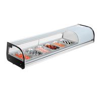 VEVOR Vitrine Réfrigérée à Sushis 62 L, Présentoir Réfrigéré de Comptoir, avec 6 Bacs, Verre Bombé, Éclairage LED et Contrôle Numérique de la Température, pour Bar à Sushis, Restaurant, Magasin