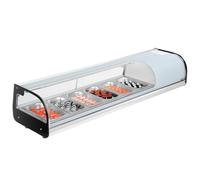 VEVOR Vitrine Réfrigérée à Sushis 62 L, Présentoir Réfrigéré de Comptoir, avec 6 Bacs, Verre Bombé, Éclairage LED et Contrôle Numérique de la Température, pour Bar à Sushis, Restaurant, Magasin
