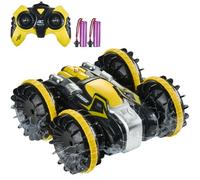 VEVOR Voiture Télécommandée Amphibie, 2,4 GHz 12 km/h, Voiture RC Étanche 4WD Tout-Terrain pour Enfants, Voiture Cascadeuse Rotative à 360°, Jouet de Piscine pour Garçons Filles 6 Ans et Plus, Jaune