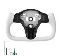 VEVOR Volant Compatible avec Tesla Model 3 (2016-2023), Volant de Direction en Fibre de Carbone, Forme en D, Méplat avec Fonction Chauffante, Poignée en Cuir avec Texture Antidérapante, Blanc