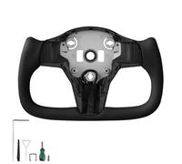 VEVOR Volant Compatible avec Tesla Model 3 (2016-2023), Volant de Direction en Fibre de Carbone, Forme en D, Méplat avec Fonction Chauffante, Poignée en Cuir avec Texture Antidérapante, Noir