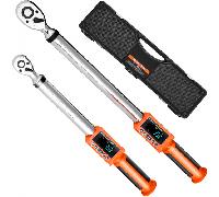 VEVOR ynamométrique Numérique à Entraînement 9,5 mm 13 mm, 72 Dents, Haute Précision, avec Valeur Prédéfinie, Avertisseur Sonore et LED, pour Réparation Automobile et Moto, 2PCs, Orange