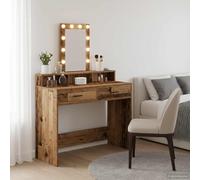Vevorizon Coiffeuse marron en bois 100 x 41 x 140 cm avec éclairage miroir LED, port USB, tiroir et espace de rangement pour chambre à coucher, dressing, maquillage et soins
