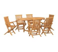 Vevorizon Salon de jardin 7 pièces en teck massif huilé, table de jardin 160 x 80 cm avec 6 chaises d'extérieur résistant aux intempéries, pour jusqu'à six personnes