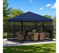 Vevorizon Tonnelle de jardin avec parois latérales, 3 x 3 m, bleu, toit en polyester imperméable, cadre en acier stable, moustiquaire incluse, coupe-vent et pliable, pour terrasse, camping et