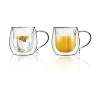 vevouk Double paroi isolée en verre tasses à café, 220ml 7.4oz résistant à la chaleur ensemble de 2, Espresso Coffee Cups avec poignées pour thé latte cappuccino Milk Juice Friends Gift