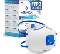 VEVOX® Masque FFP2 - Lot de 10 - Masques Travaux, Chantier et Bricolage anti Poussière avec Valve - Protection contre p. ex. Particules et Poussières Fines de Bois, Ponçage et Construction