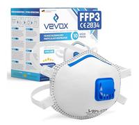 VEVOX® Masque FFP3 - Lot de 10 - Masques Travaux, Chantier et Bricolage anti Poussière avec Valve - Protection contre p. ex. Amiante, Peinture, Moisissure ou Produits Chimiques