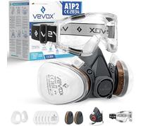 VEVOX® Masque respiratoire avec filtre A1P2 - Protection contre gaz, vapeurs et particules fines de poussière - Pour peinture, ponçagee et travaux - Avec 6 filtres P2 antiparticules et 2 A1 anti-gaz