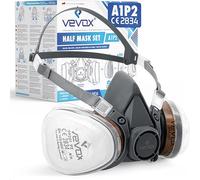 VEVOX® Masque respiratoire avec filtre A1P2 - Protection contre gaz, vapeurs et particules fines de poussière - Pour peinture, ponçage et travaux - Avec 20 filtres P2 antiparticules et 4 A1 anti-gaz