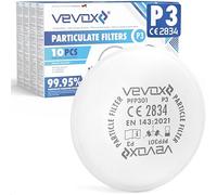 VEVOX® P3 Filtre à Particules en Set de 10 - Protection Contre Les Particules & aérosols - 99,5% d'efficacité de Filtration des Particules & aérosols (0,6μm) - 2 x conteneurs en Plastique Inclus