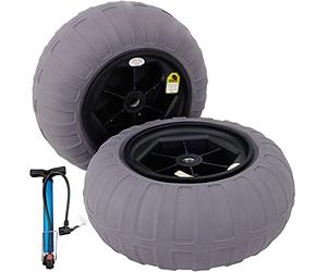 VEVR Roues de Ballon de Plage 2 x 40 cm Pneus Ballon Roues de Plage Capacité 80 kg Roue Ballon Basse Pression Traverser la Plage Transporter sur Tous Les Terrains Sablonneux Camping Pêche & Jardinage