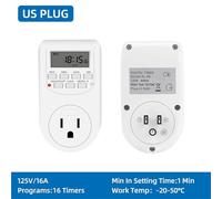 VEWDXNBH Interrupteur de minuterie numérique électronique 12/24 Heures Prise programmable hebdomadaire UE UK US Prise Appareil de Cuisine Contrôle du Temps(US Socket US Plug)
