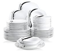 VEWEET FIONA 48pcs Service de Table Pocelaine 12pcs Assiettes Plates 24,6cm, 12pcs Assiette Creuse 21,5cm, 12pcs Assiette à Dessert 19cm, 12pcs Bols à Céréales 17cm Vaisselles pour 12 Personnes