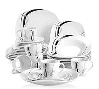 VEWEET Service de table « Fiona » en porcelaine, 30 pièces | Le service de table comprend assiettes plates, assiettes à dessert, assiettes creuses, tasses à café et soucoupes | Service de vaisselle