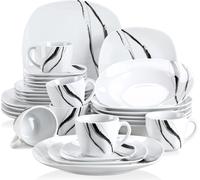 VEWEET Service de table 'Teresa' en porcelaine, service combiné de 30 pièces avec tasses, soucoupes, assiettes à dessert, assiettes plates et assiettes à soupe, pour 6 personnes