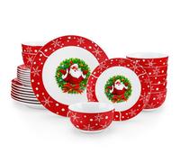VEWEET Vaisselle de Noël, 24 pièces du Père Noël en Porcelaine Ensembles, avec Assiette à Dîner, à Dessert et Bols - pour 8