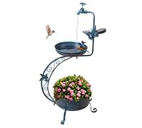 VEWOGARDEN Bain d'oiseaux Bleu pour l'extérieur en métal avec Lampe Solaire Vintage S avec Pot de Fleurs sur Pied (91,4 x 49,8 cm (H x l)