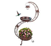 VEWOGARDEN S Bain d'oiseaux en métal avec Lampe Solaire Vintage pour Oiseaux avec Pot de Fleurs (91,4 x 49,8 cm (H x l)