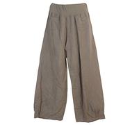 Vexcon Pantalon en lin pour femme - Aéré et agréable à porter - Coupe confortable - Taille élastique - 2 poches plaquées à l'avant - Tailles M à 5XL - Fabriqué en Italie, taupe, M