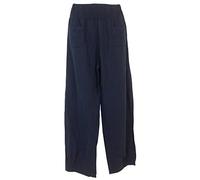 Vexcon Pantalon en lin pour femme - Aéré et agréable à porter - Coupe confortable - Taille élastique - 2 poches plaquées à l'avant - Tailles M à 5XL - Fabriqué en Italie, Marine, L