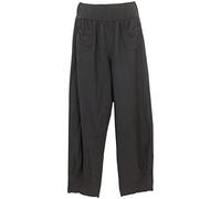 Vexcon Pantalon en lin pour femme - Aéré et agréable à porter - Coupe confortable - Taille élastique - 2 poches plaquées à l'avant - Tailles M à 5XL - Fabriqué en Italie, anthracite, XXXXL