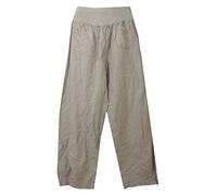 Vexcon Pantalon en lin pour femme - Aéré et agréable à porter - Coupe confortable - Taille élastique - 2 poches plaquées à l'avant - Tailles M à 5XL - Fabriqué en Italie, beige, XL