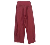 Vexcon Pantalon en lin pour femme - Aéré et agréable à porter - Coupe confortable - Taille élastique - 2 poches plaquées à l'avant - Tailles M à 5XL - Fabriqué en Italie, bordeaux, XXXXL