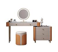 VEXDOSLE Coiffeuse Commode Chambre Table De Maquillage en Cuir Ardoise Miroir LED avec Tiroir Rangement Plaqué Or Table de Maquillage
