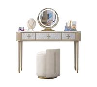VEXDOSLE Coiffeuse Commode en Ardoise rayée Shell, Table de Maquillage Chambre à Coucher Plateau marbre Minimaliste avec Miroir Lumineux Rotatif Tactile Table de Maquillage