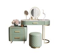 VEXDOSLE Coiffeuse Commode en marbre Table de Maquillage entourée Cuir Chevet rétractable avec Miroir éclairé à intensité Variable 3 tiroirs Table de Maquillage