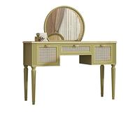 VEXDOSLE Coiffeuse Commode en rotin Grande Table de Maquillage Rangement avec Grand Miroir 3 tiroirs poignées Feuille Laiton Table de Maquillage
