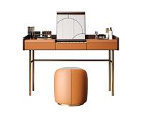 VEXDOSLE Coiffeuse Commode Flip Top Cuir Haute Qualité Bois Chambre Table De Maquillage Tabouret Orange Gris Caché Miroir Table de Maquillage