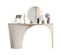 VEXDOSLE Coiffeuse Commode Ovale Ardoise Meuble De Rangement Table Intégrée Poignée en Cuivre Massif, Cadre Support Métal, avec 2 Tiroirs Table de Maquillage