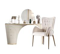 VEXDOSLE Coiffeuse Commode Ovale Ardoise Meuble De Rangement Table Intégrée Poignée en Cuivre Massif, Cadre Support Métal, avec 2 Tiroirs Table de Maquillage