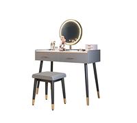 VEXDOSLE Coiffeuse DESSION DESSERS Vanity Desk Ranget Cabinet Cosmetic Rangement Bureau avec Miroir Rond à LED, Tabouret, Deux tiroirs Table de Maquillage