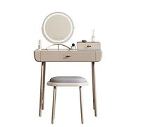 VEXDOSLE Coiffeuse Ensemble de Commode en Ardoise 80 cm, boîte à Bijoux Verre trempé, Meuble-lavabo Double tiroir écran Tactile intensité Variable et Miroir courtoisie pivotant Table de Maquillage