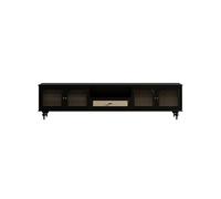 VEXDOSLE Meuble TV 200cm Pôle Multimédia Vannerie Vintage, Armoire de Rangement Minimaliste Noire Salon, Meuble pour Hôtels & Chambres d'hôtes Meuble TV pour Salon
