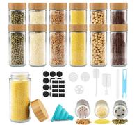 Vexillic Pot à Épices en Verre et Bois, 12 Pièces Bocaux à Épices 120ml Boite à Épices Verre pour Cuisine Rangement avec Étiquettes Epices Tamis Entonnoir Brosse