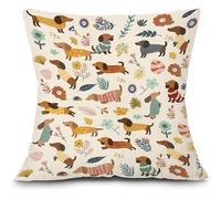 Vexilon Housse de coussin en lin blanc - Motif teckel - 45 x 45 cm - Décoration pour canapé, salon, chambre à coucher - Cadeau pour les amoureux des chiens