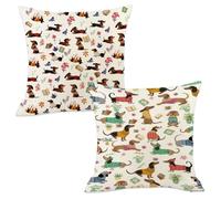 Vexilon Housse de coussin Teckel 45 x 45 cm - Beige - En lin - Décoration de canapé - Motif dessin animé - Pour canapé, salon, chambre à coucher, teckel - Cadeau pour les amoureux des chiens