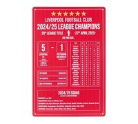 Vexilon Poster Liverpool 2024/25 Champions de Liverpool 2024/25 en métal, cadeau pour homme avec 4 trous de suspension pré-percés, football, football, 30 x 20 cm