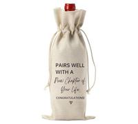 Vexilon Sac cadeau pour vin, nouveau chapitre de votre vie, cadeau d'adieu, sac à vin réutilisable en lin avec cordon de serrage, cadeau de départ pour femme, homme, collègue, patron, amis