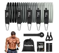 Vexloria Élastique Musculation, 5 Niveaux différents Élastique, Bande Elastique Musculation pour Fitness Pilates Yoga, avec Grandes Poignées, Sangles de Cheville, Accessoire d'ancrage de Porte, Gris